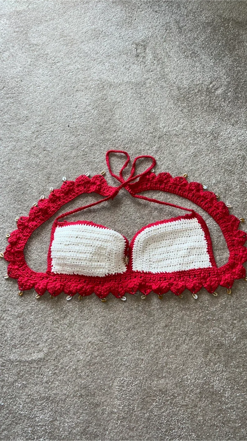 Handmade Crochet Top - Red & White image indicator(5)