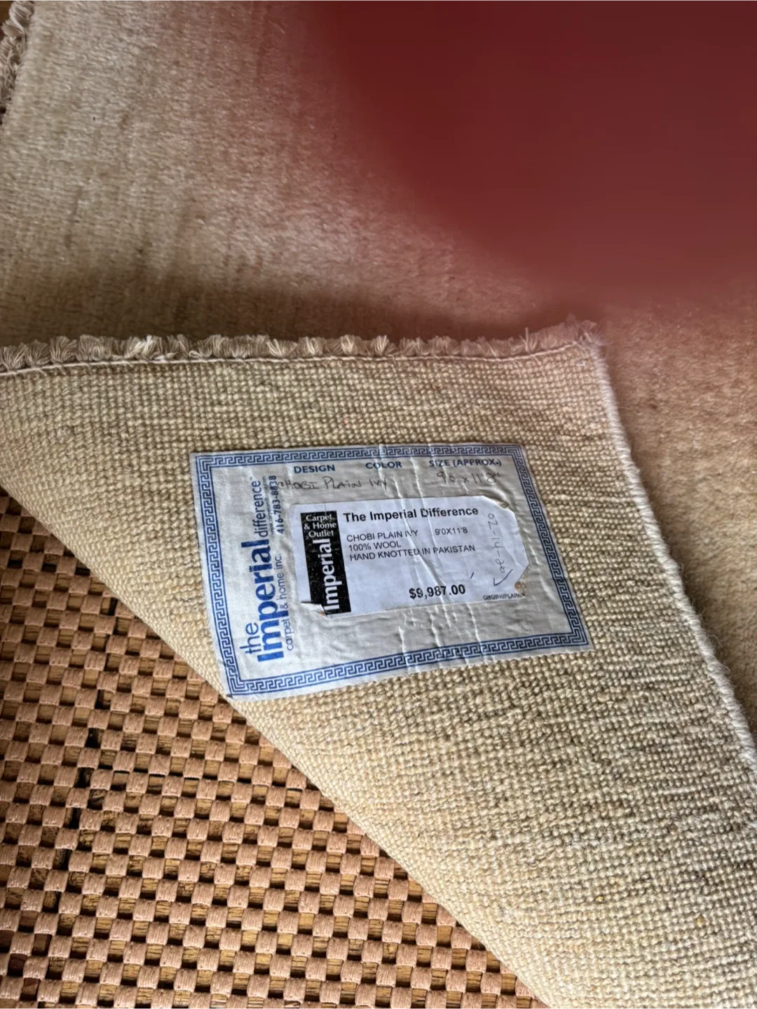 Imperial Difference Chobi Plain Ivory Rug 9'x11' Handmade image indicator(5)