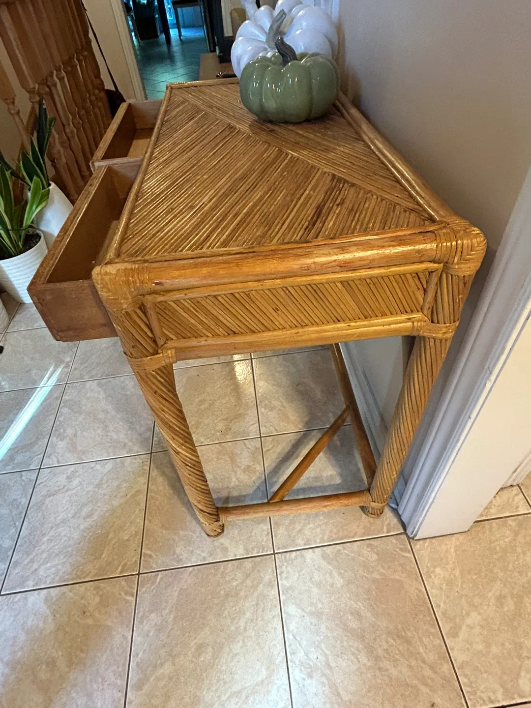 Rattan Desk with Drawers/ console table image indicator(3)