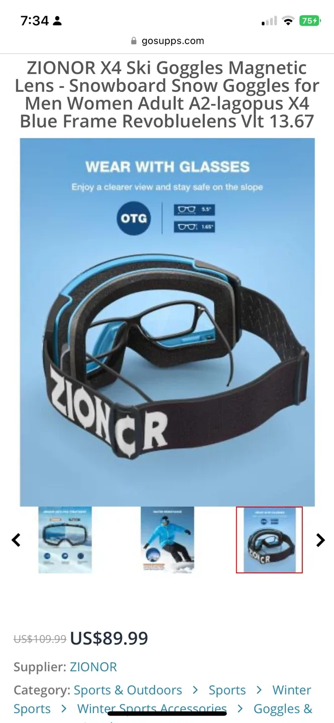 ZIONOR X4 Ski Goggles - Blue Frame image indicator(7)