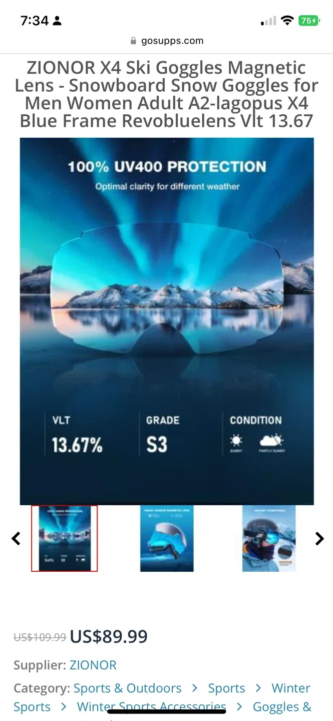 ZIONOR X4 Ski Goggles - Blue Frame image indicator(4)