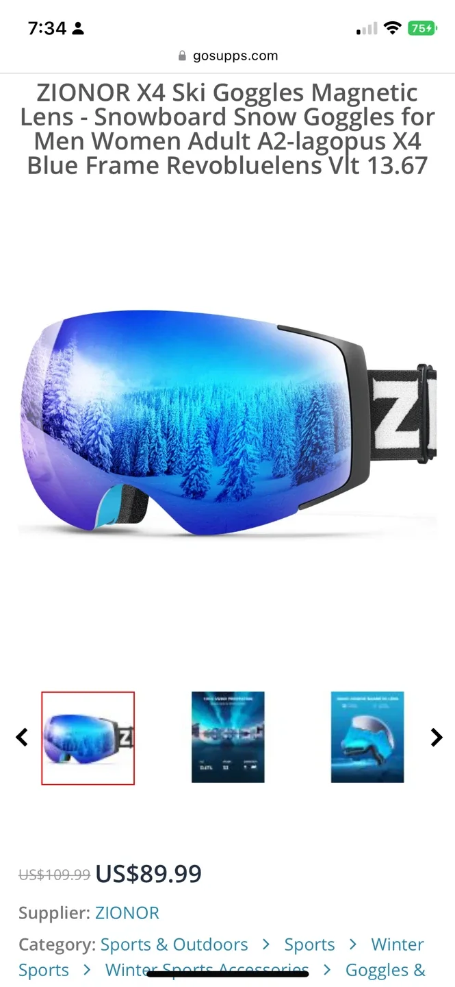 ZIONOR X4 Ski Goggles - Blue Frame image indicator(2)