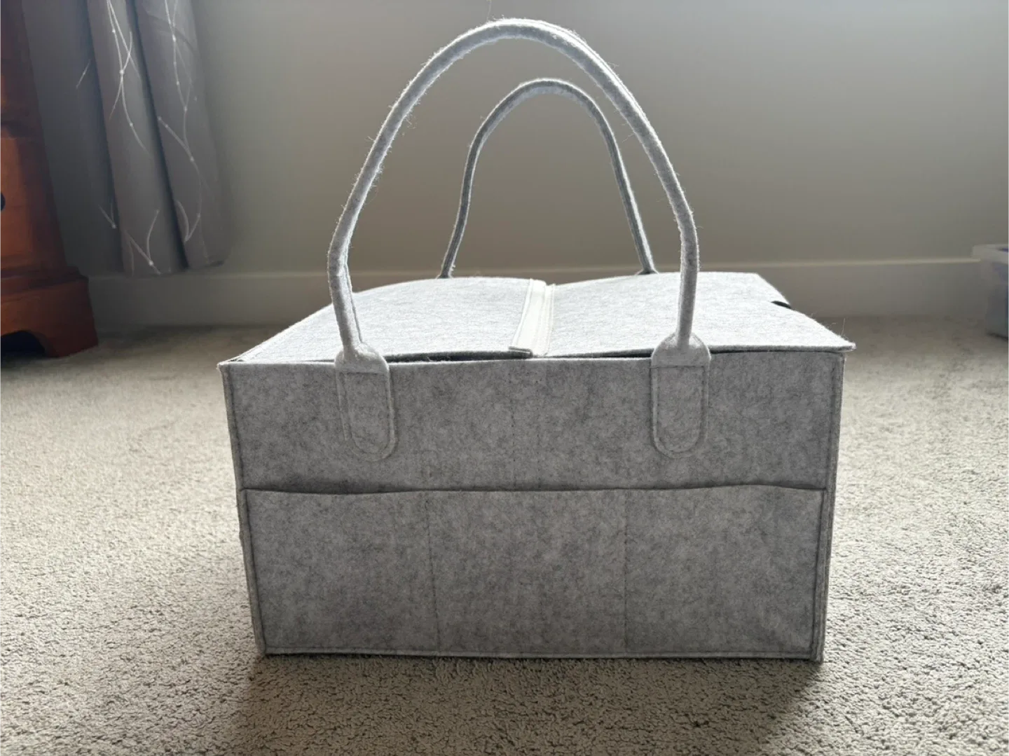 Grey Felt Diaper Caddy with Handles image indicator(4)