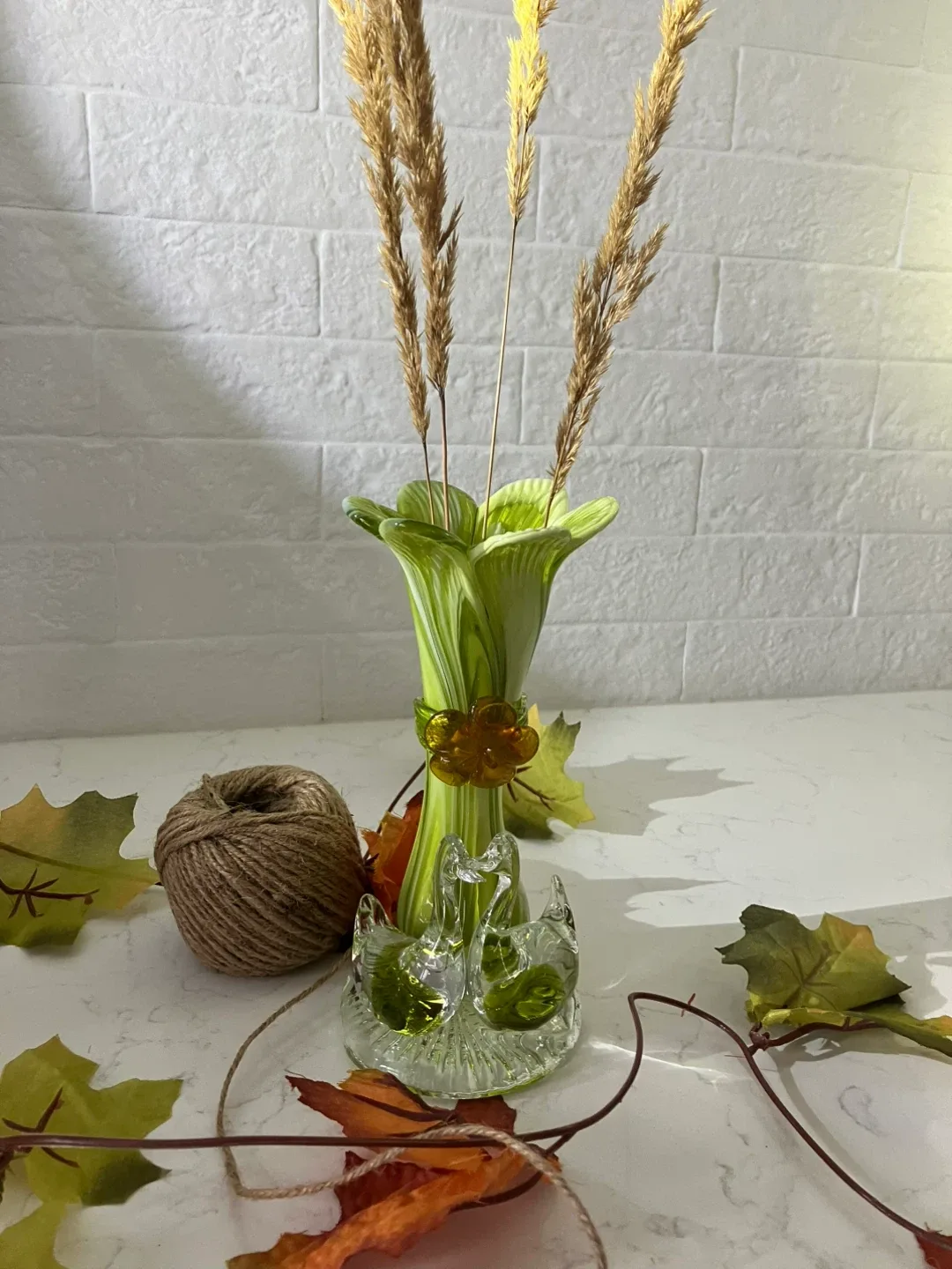 Vintage Hand-Blown Murano Style Art Glass - Olive Green image indicator(2)