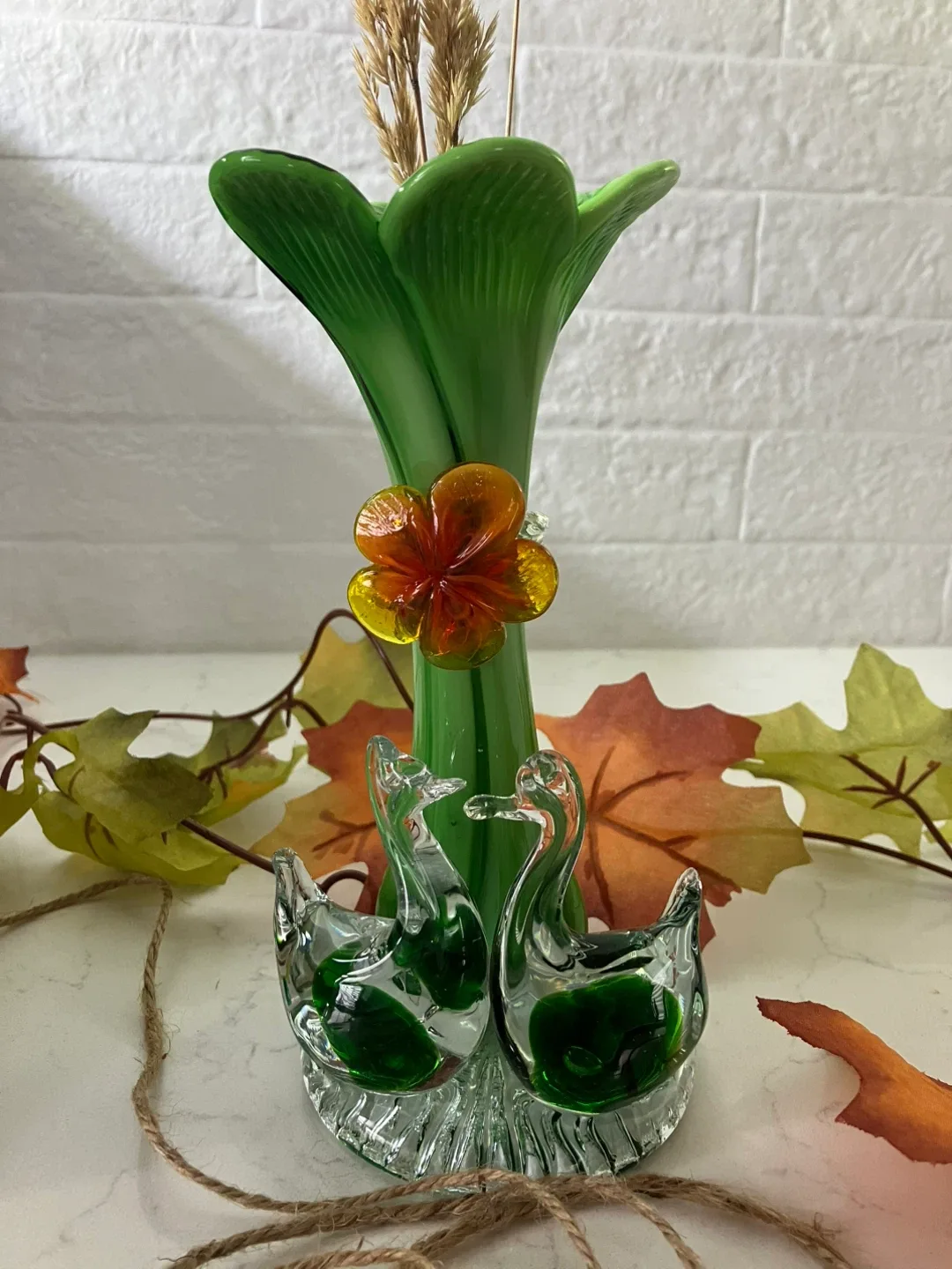 Vintage Hand-Blown Murano Style Art Glass - Emerald Green image indicator(2)