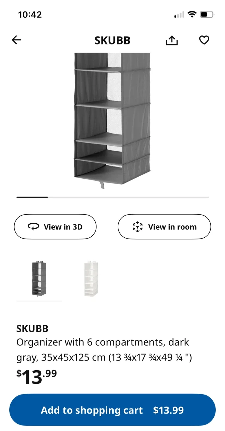 IKEA SKUBB Dark Gray Organizer with 6 Compartments thumbnail