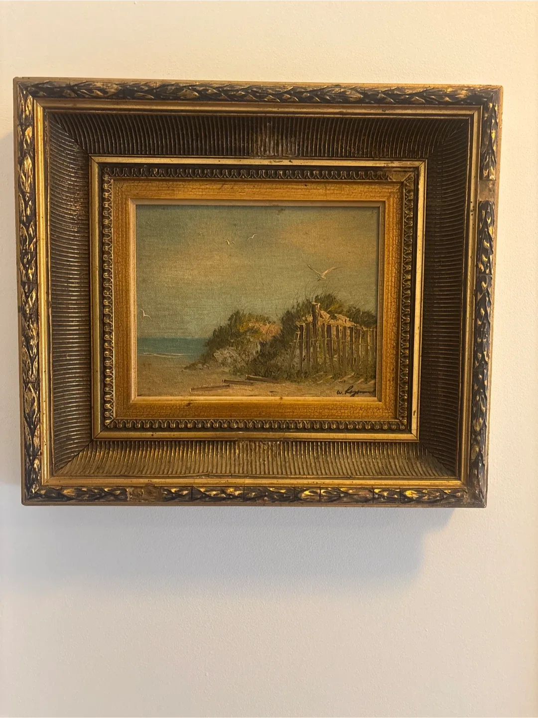 Vintage Framed Beach Oil Painting image indicator(3)