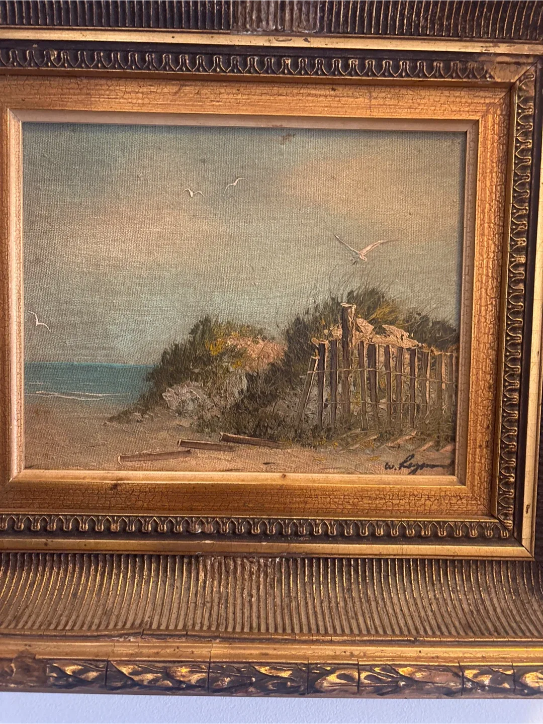 Vintage Framed Beach Oil Painting image indicator(7)