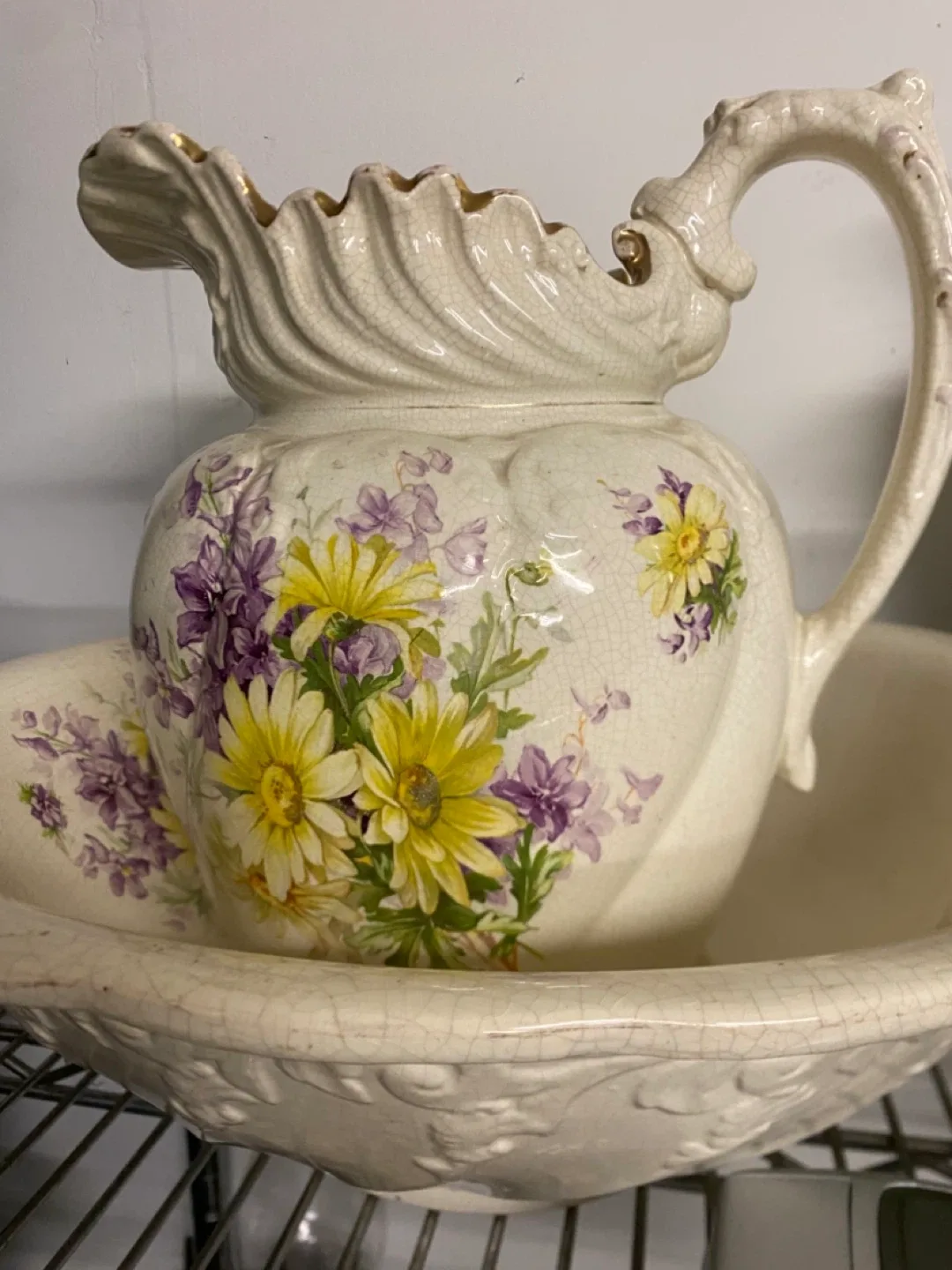 Vintage Large Floral Pitcher and Bowl Set thumbnail