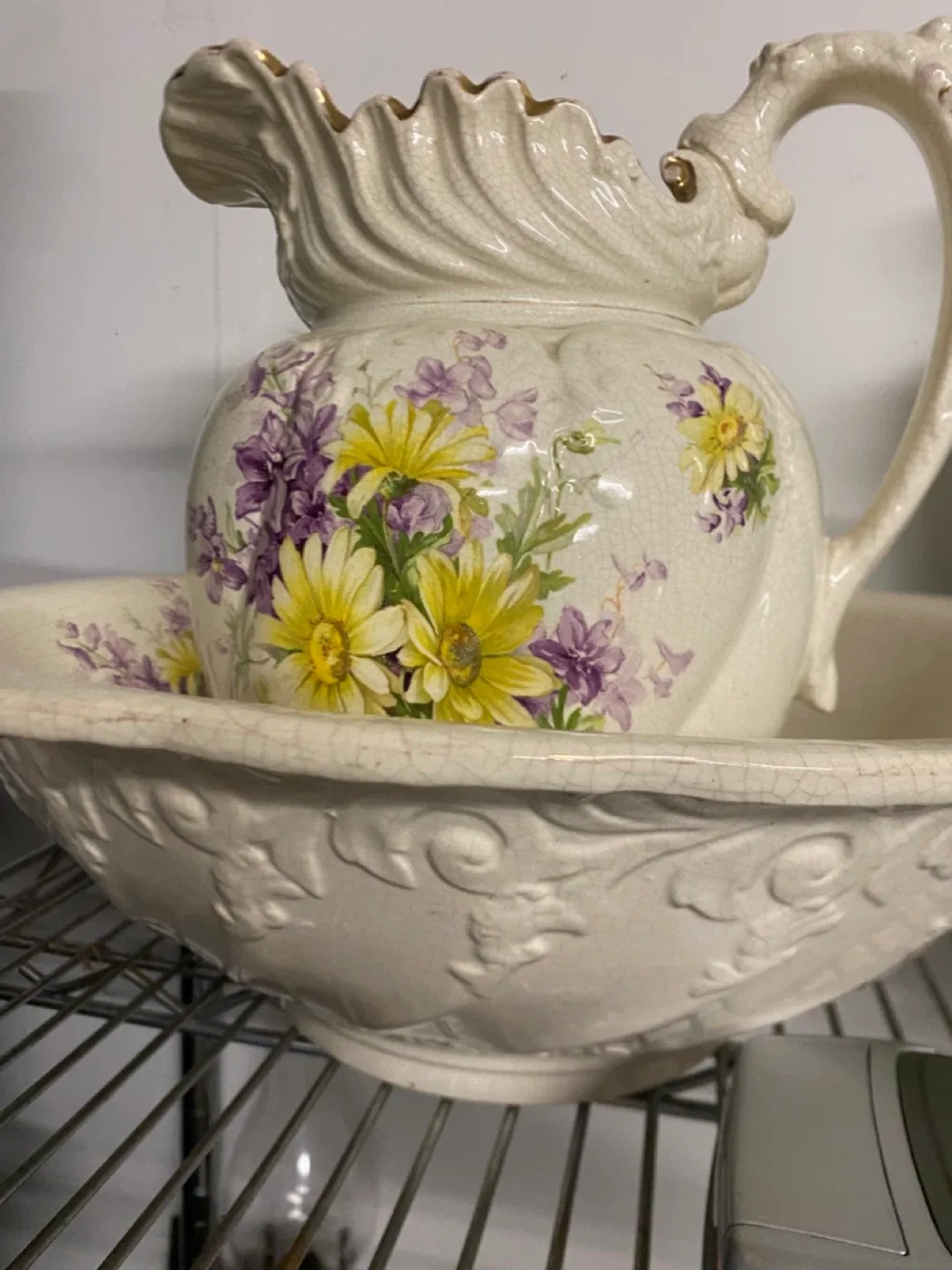 Vintage Large Floral Pitcher and Bowl Set image indicator(2)