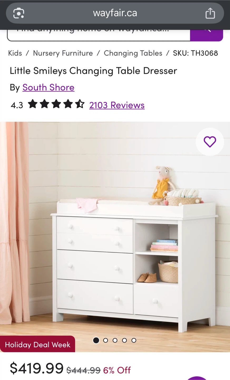 South Shore Little Smileys Changing Table Dresser