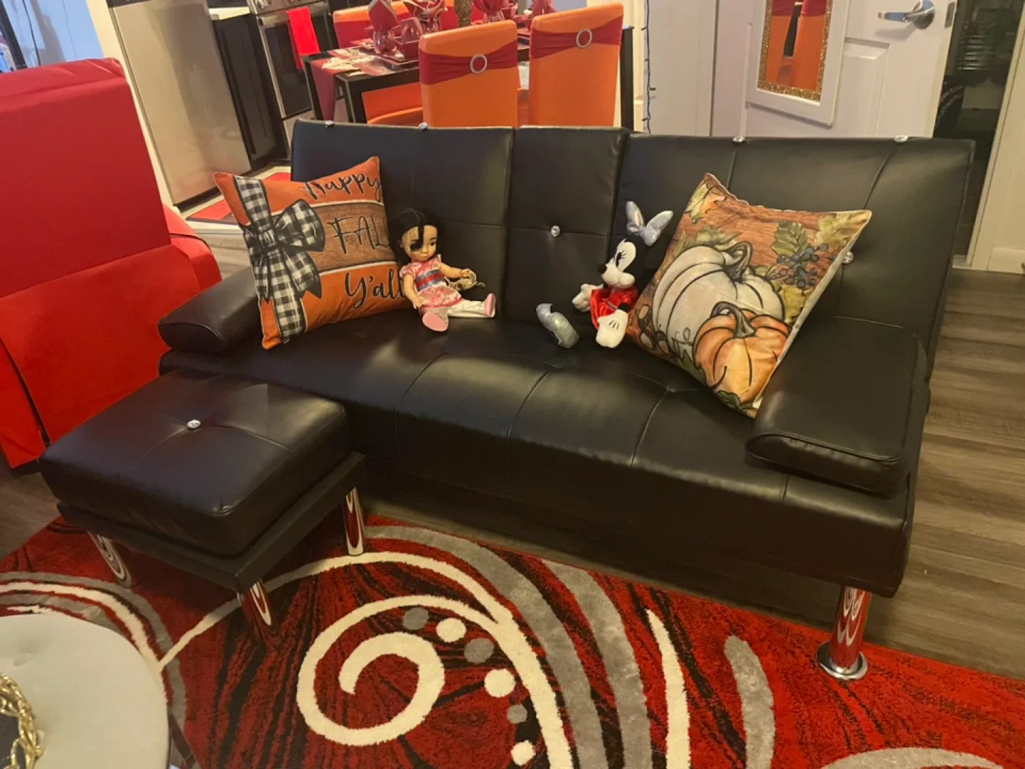 dining room table and 4 chairs , living room couch image indicator(3)