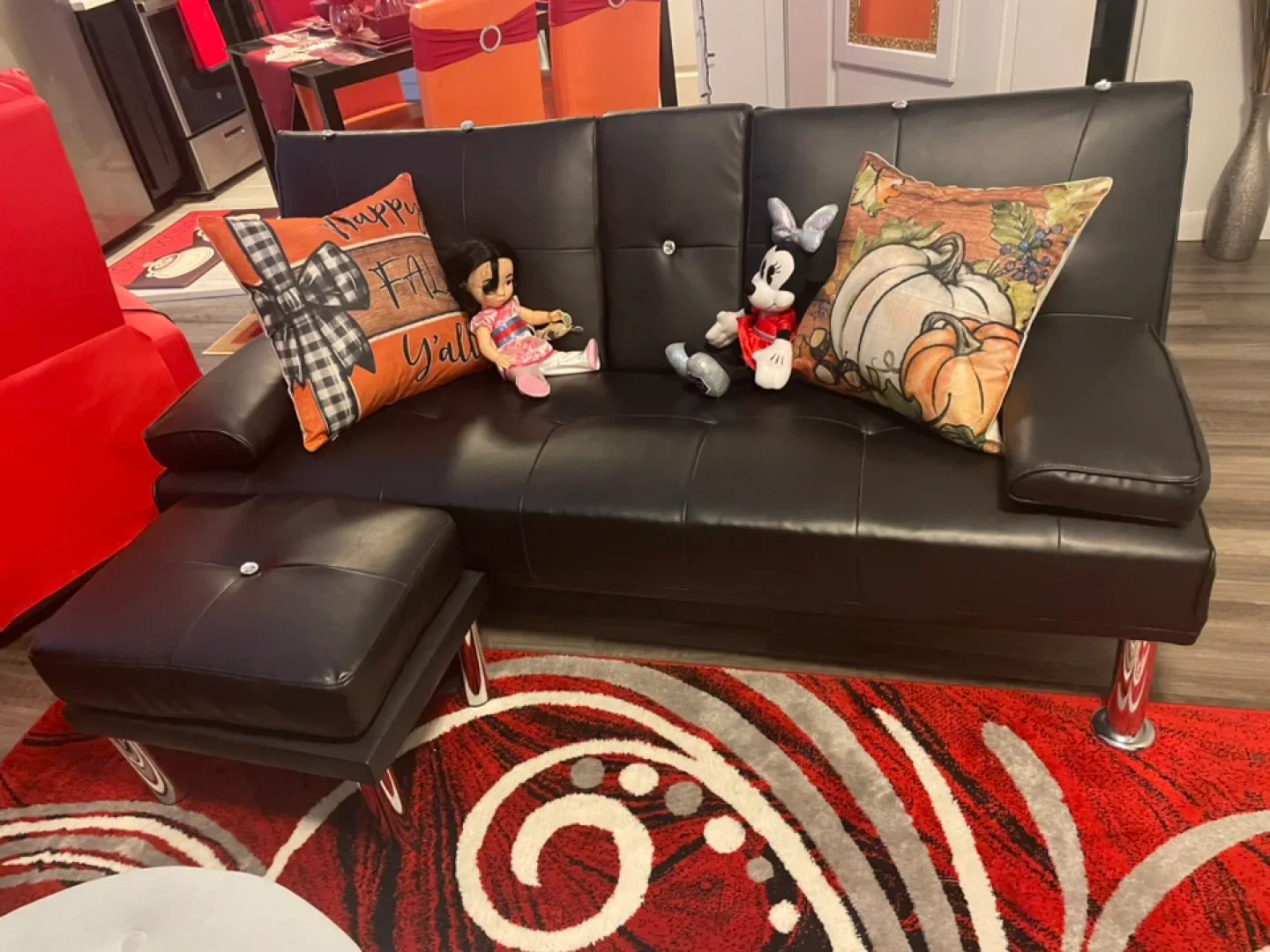 dining room table and 4 chairs , living room couch image indicator(4)