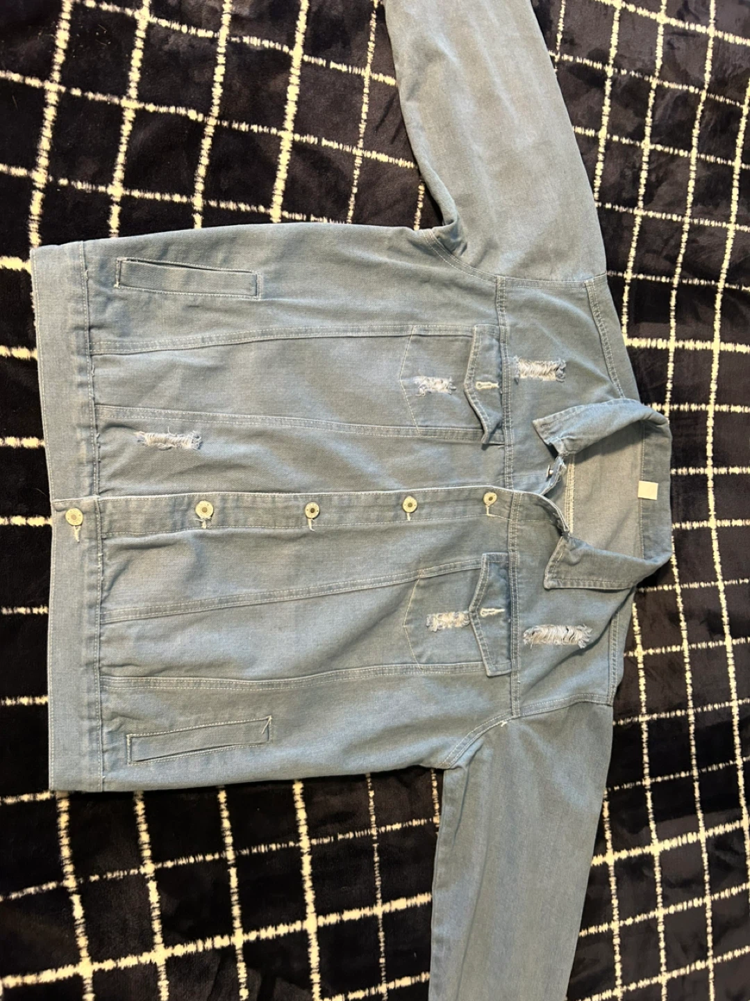Distressed Denim Jacket - Light Blue