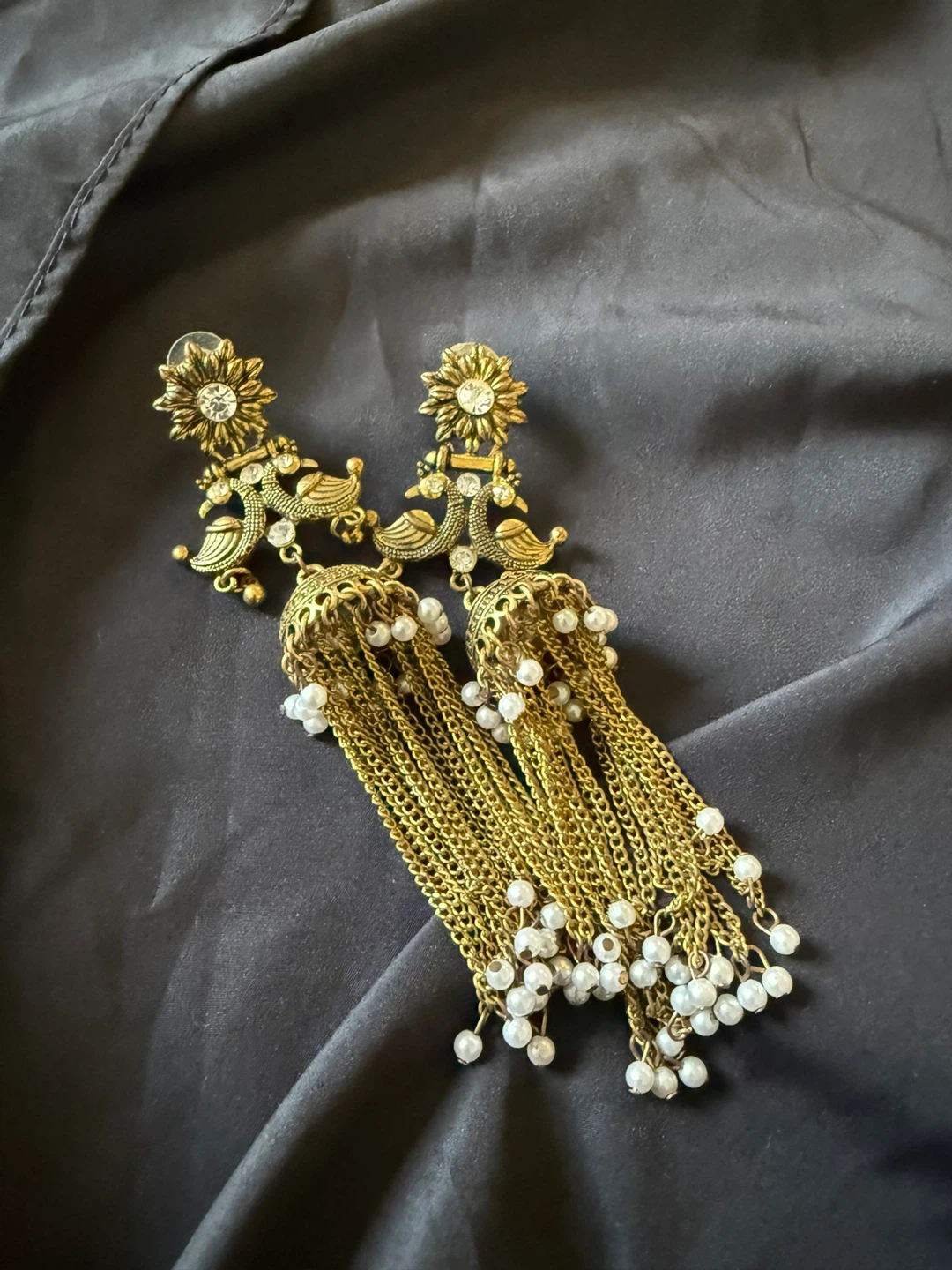 Golden Jhumka Style Earrings with Pearls - photo 5