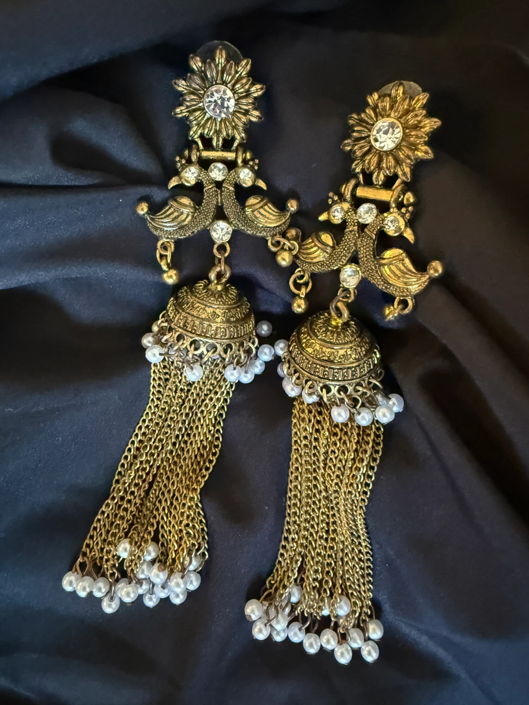 Golden Jhumka Style Earrings with Pearls - photo 2