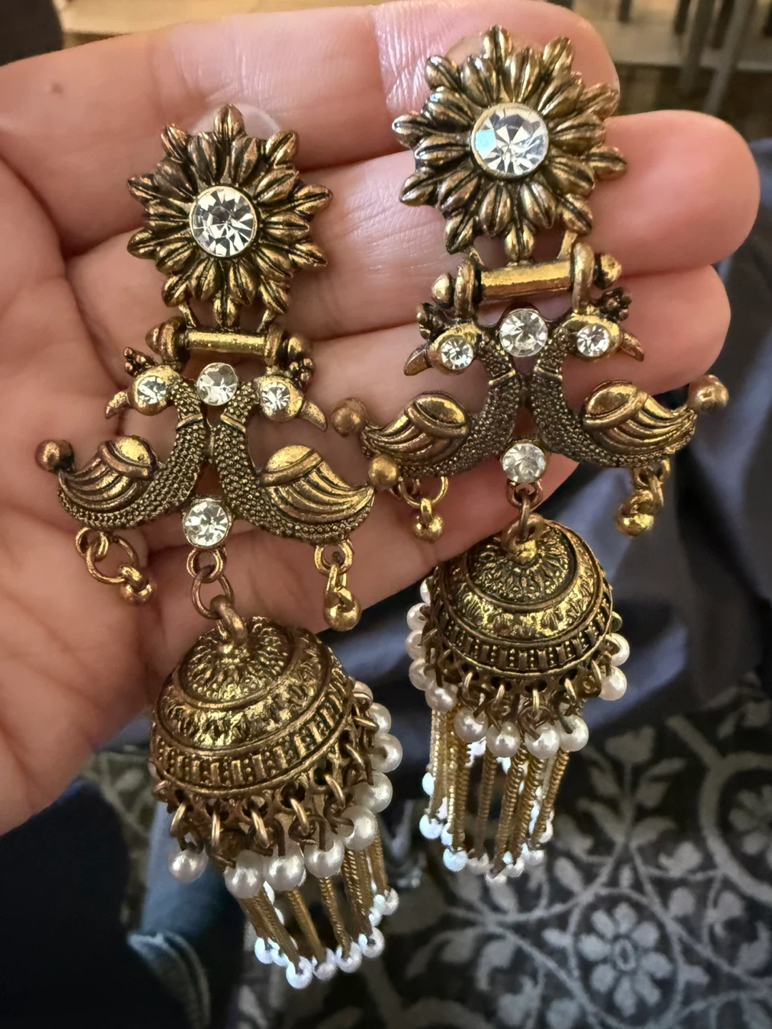 Golden Jhumka Style Earrings with Pearls - photo 3