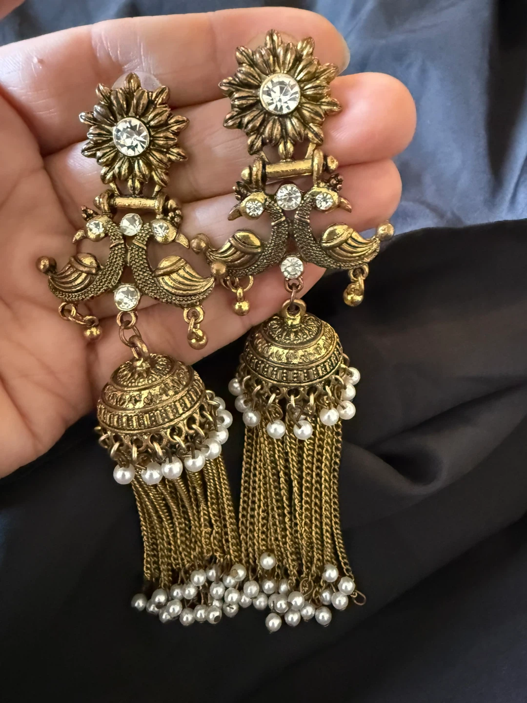 Golden Jhumka Style Earrings with Pearls - photo 4
