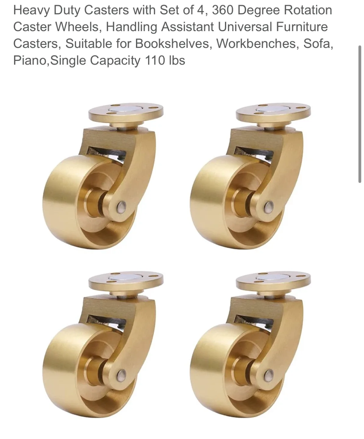Heavy Duty Brass Casters, Set of 4 image indicator(2)