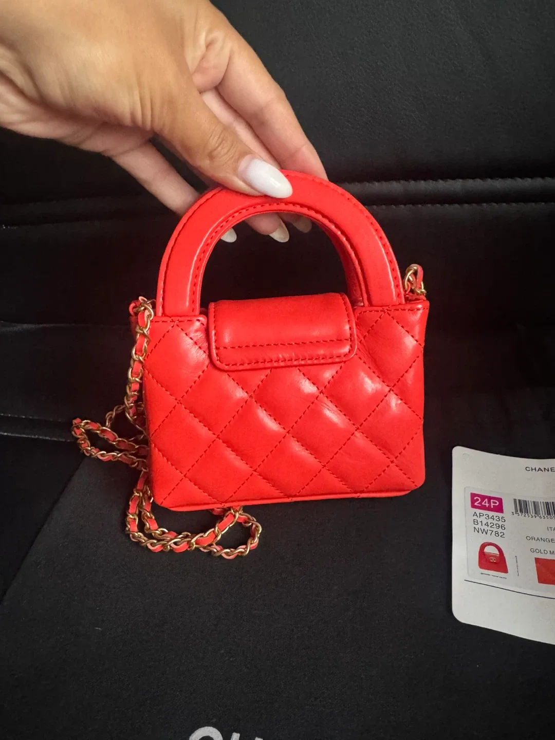 Chanel Quilted Mini Nano Kelly Shopper Orange Red image indicator(6)