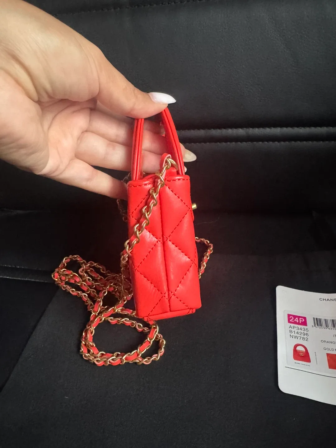Chanel Quilted Mini Nano Kelly Shopper Orange Red image indicator(5)