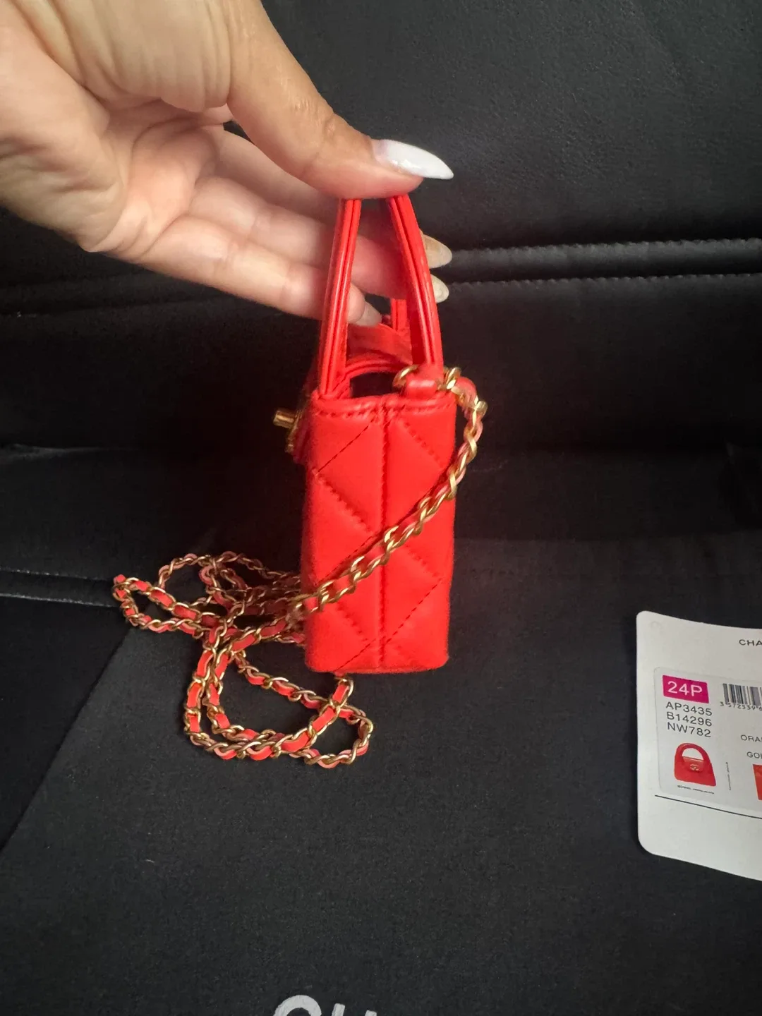 Chanel Quilted Mini Nano Kelly Shopper Orange Red image indicator(7)