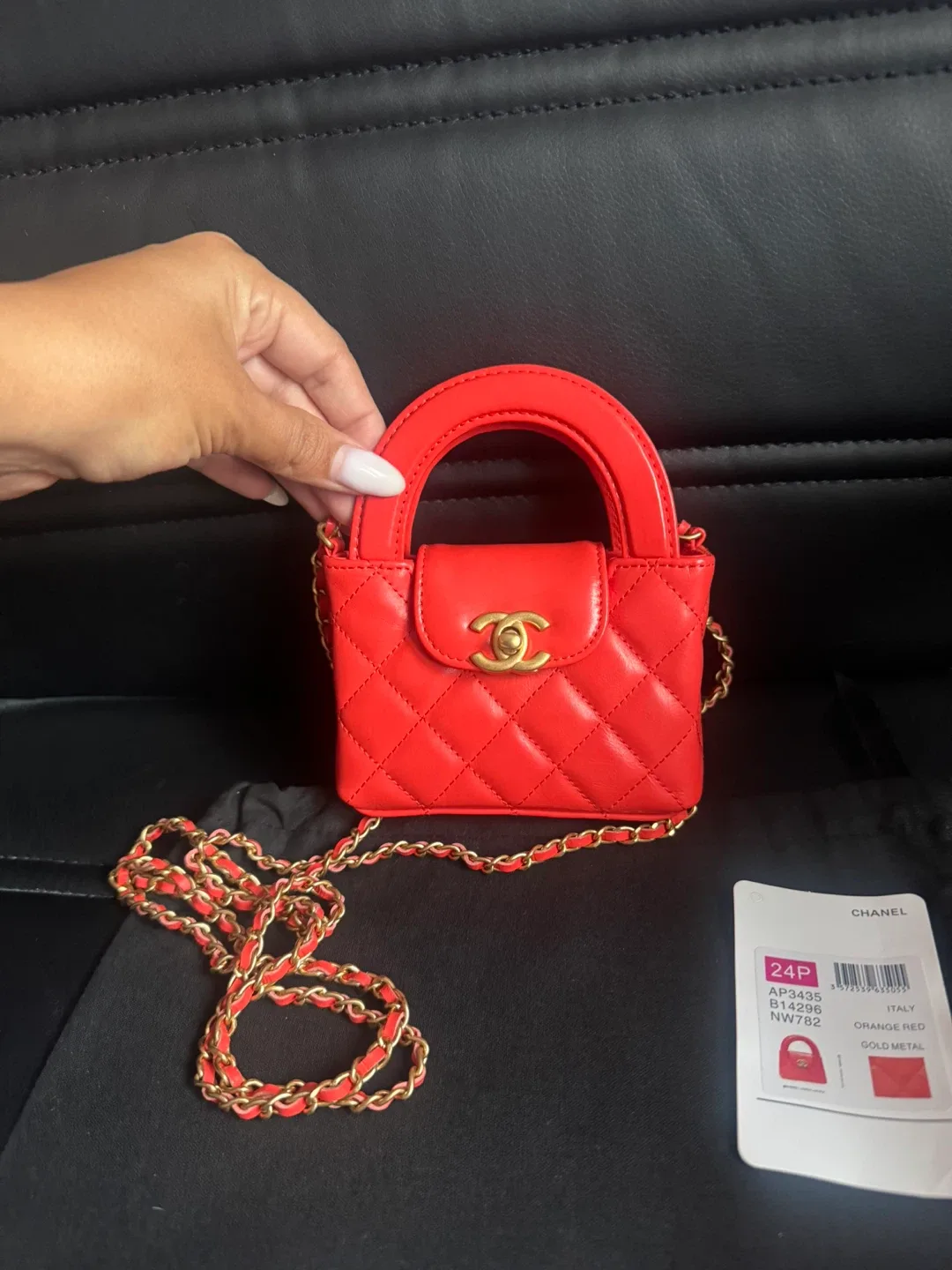 Chanel Quilted Mini Nano Kelly Shopper Orange Red image indicator(4)