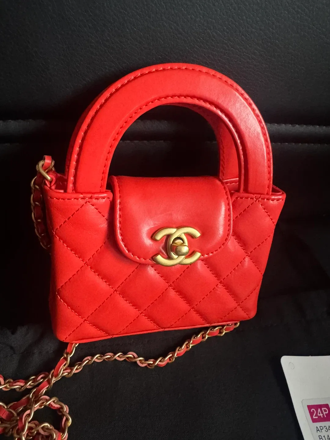 Chanel Quilted Mini Nano Kelly Shopper Orange Red image indicator(3)
