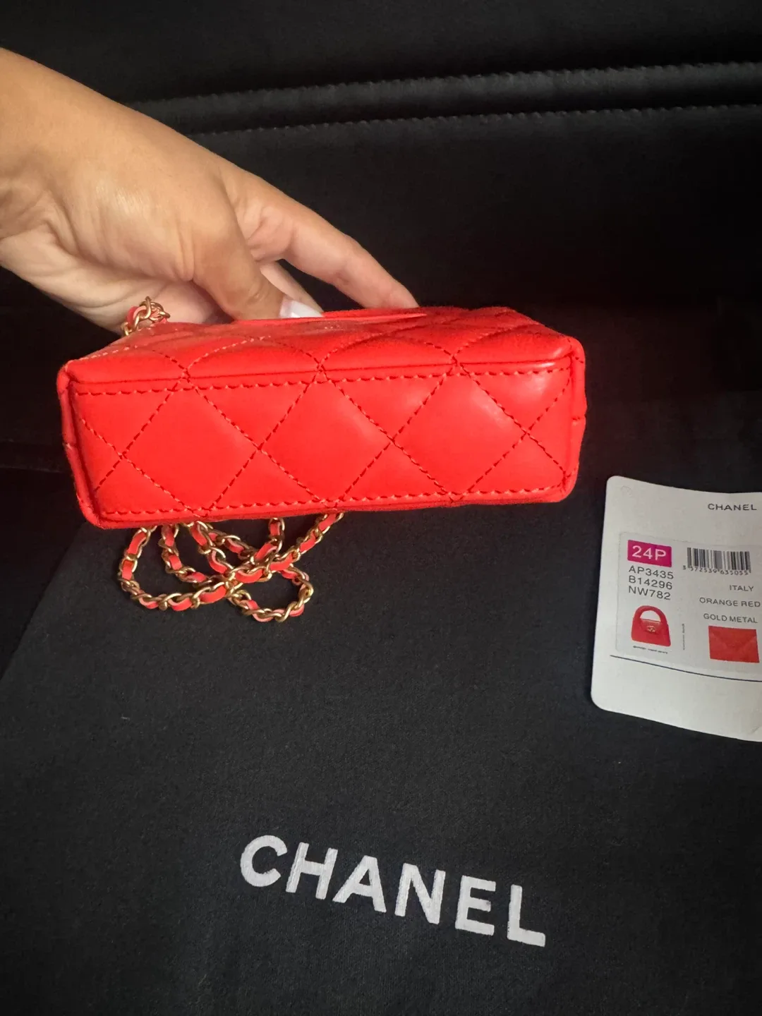 Chanel Quilted Mini Nano Kelly Shopper Orange Red image indicator(8)