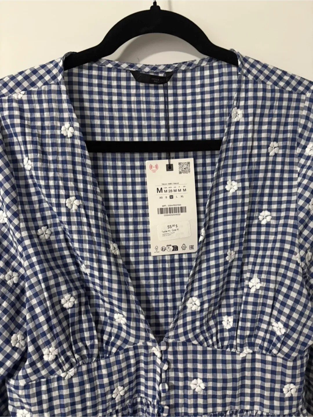 NEW Zara Blue Gingham Floral Blouse - Size M image indicator(4)
