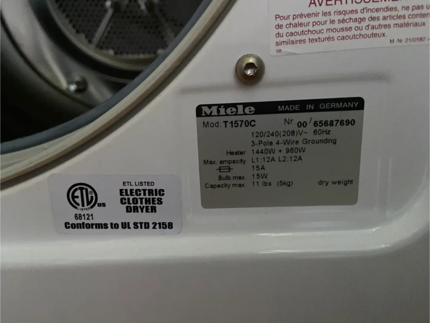 MIELE Dryer 220V Made in Germany Almost Unused image indicator(4)