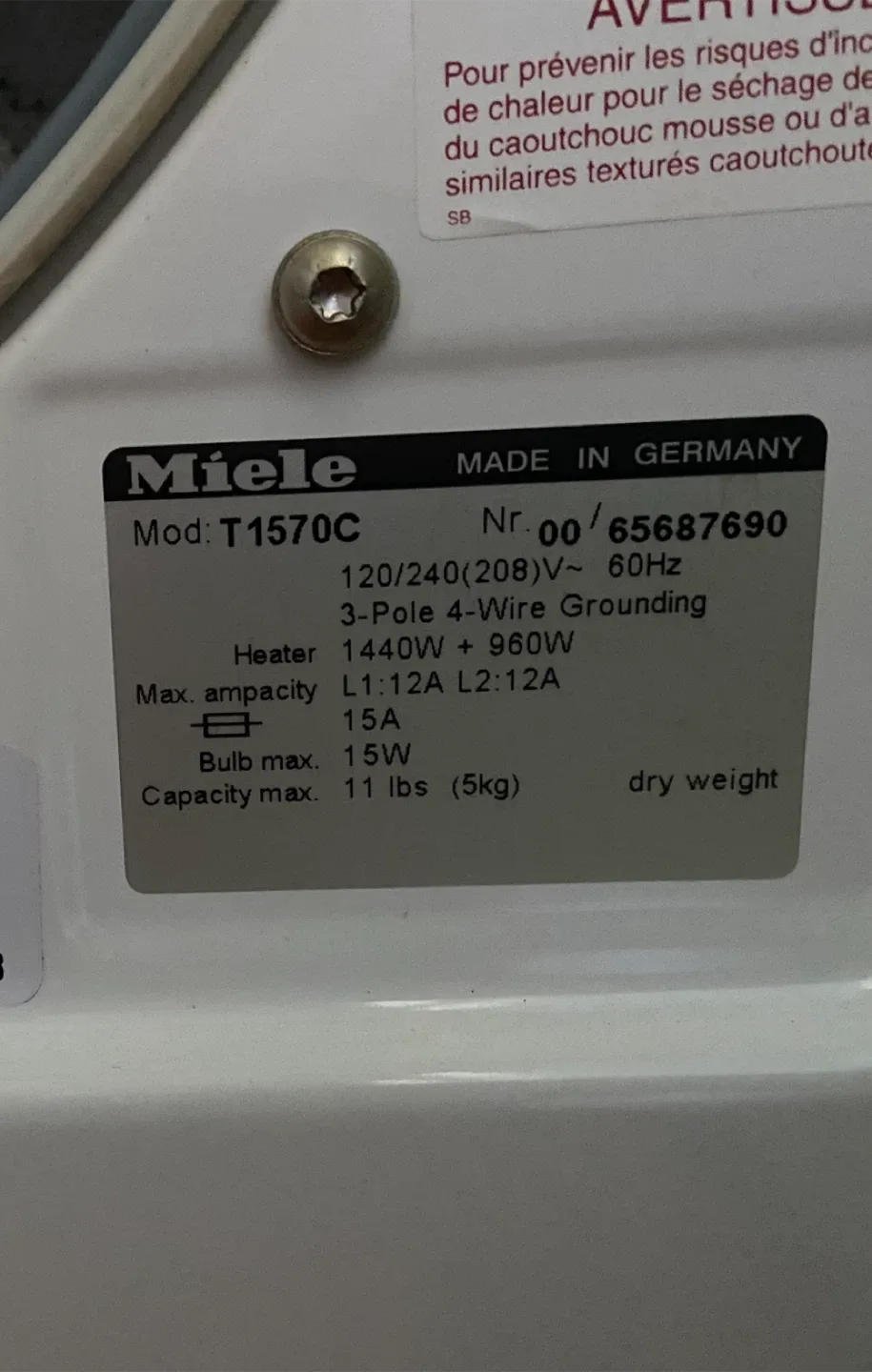 MIELE Dryer 220V Made in Germany Almost Unused image indicator(3)