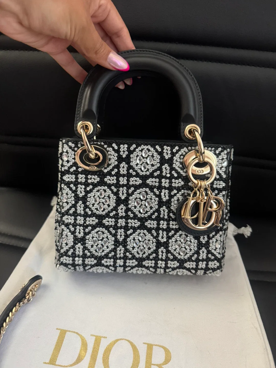Mini Lady Dior Bag w/ Black Beads & Silver-Tone Strass image indicator(2)