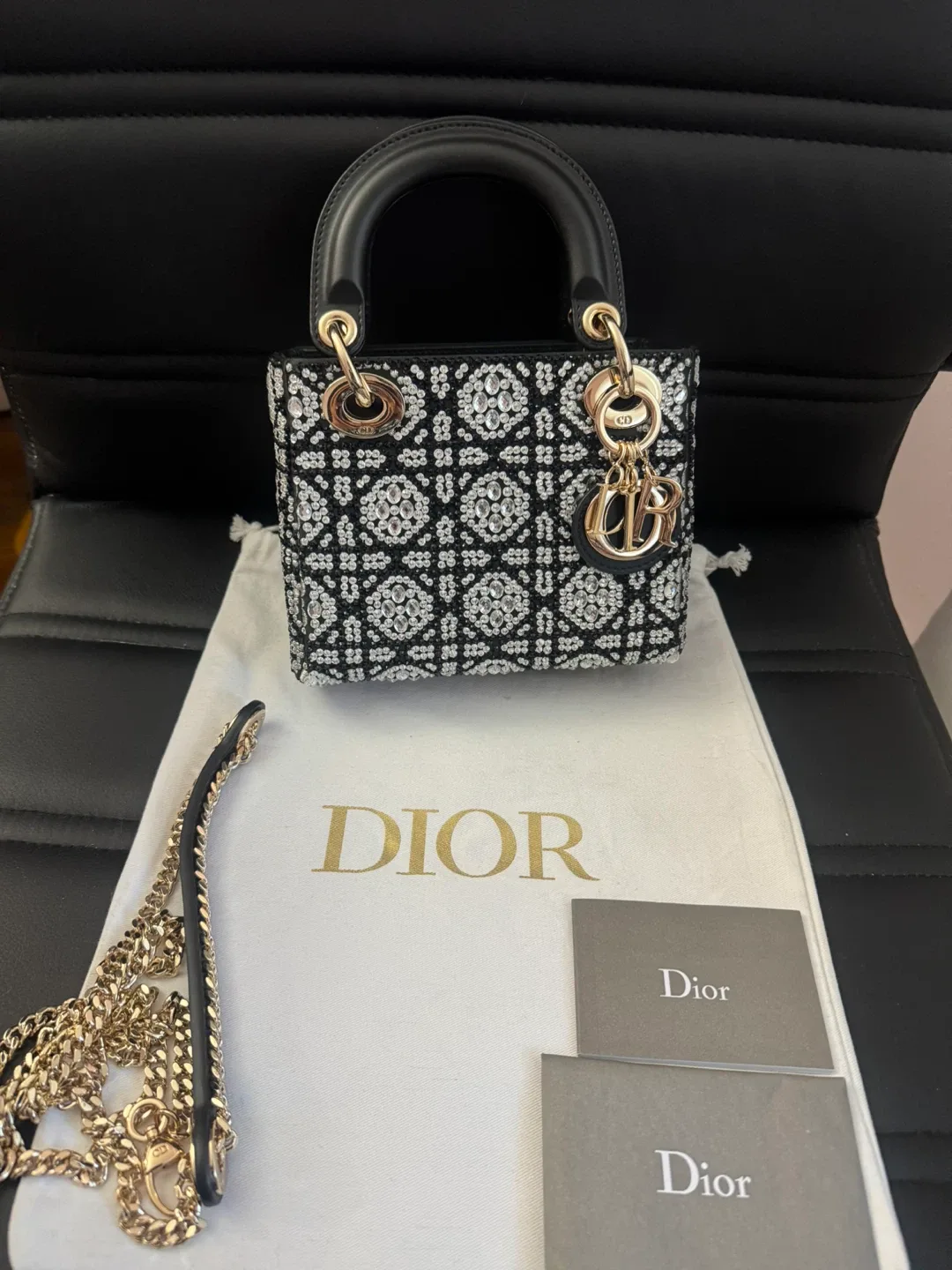 Mini Lady Dior Bag w/ Black Beads & Silver-Tone Strass image indicator(3)