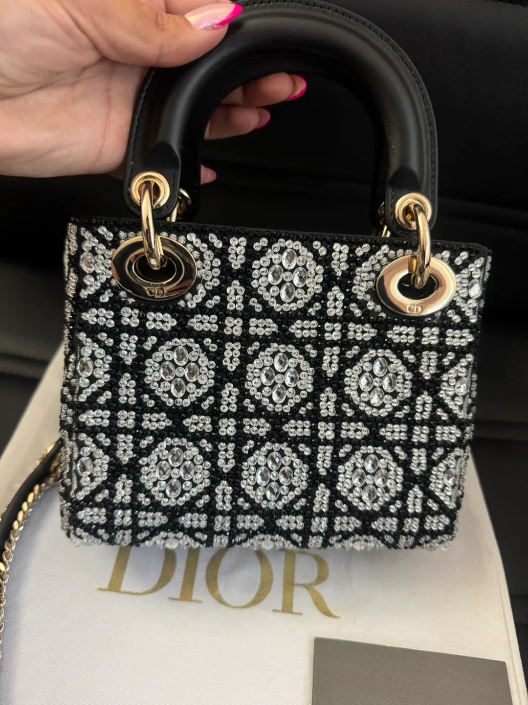Mini Lady Dior Bag w/ Black Beads & Silver-Tone Strass image indicator(6)