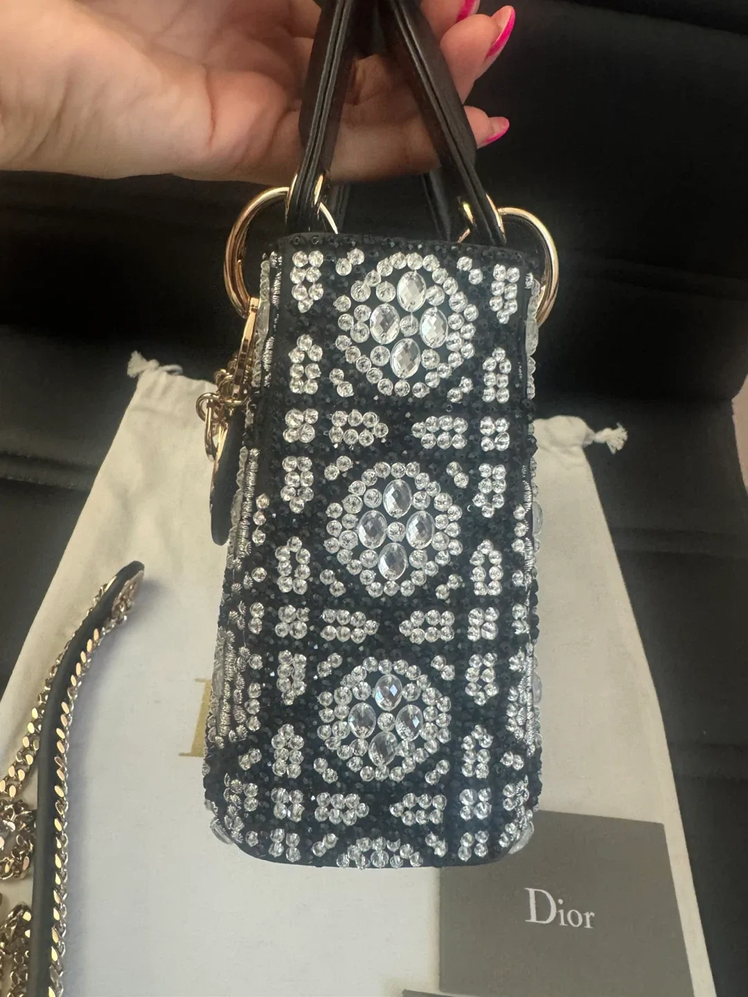 Mini Lady Dior Bag w/ Black Beads & Silver-Tone Strass image indicator(5)