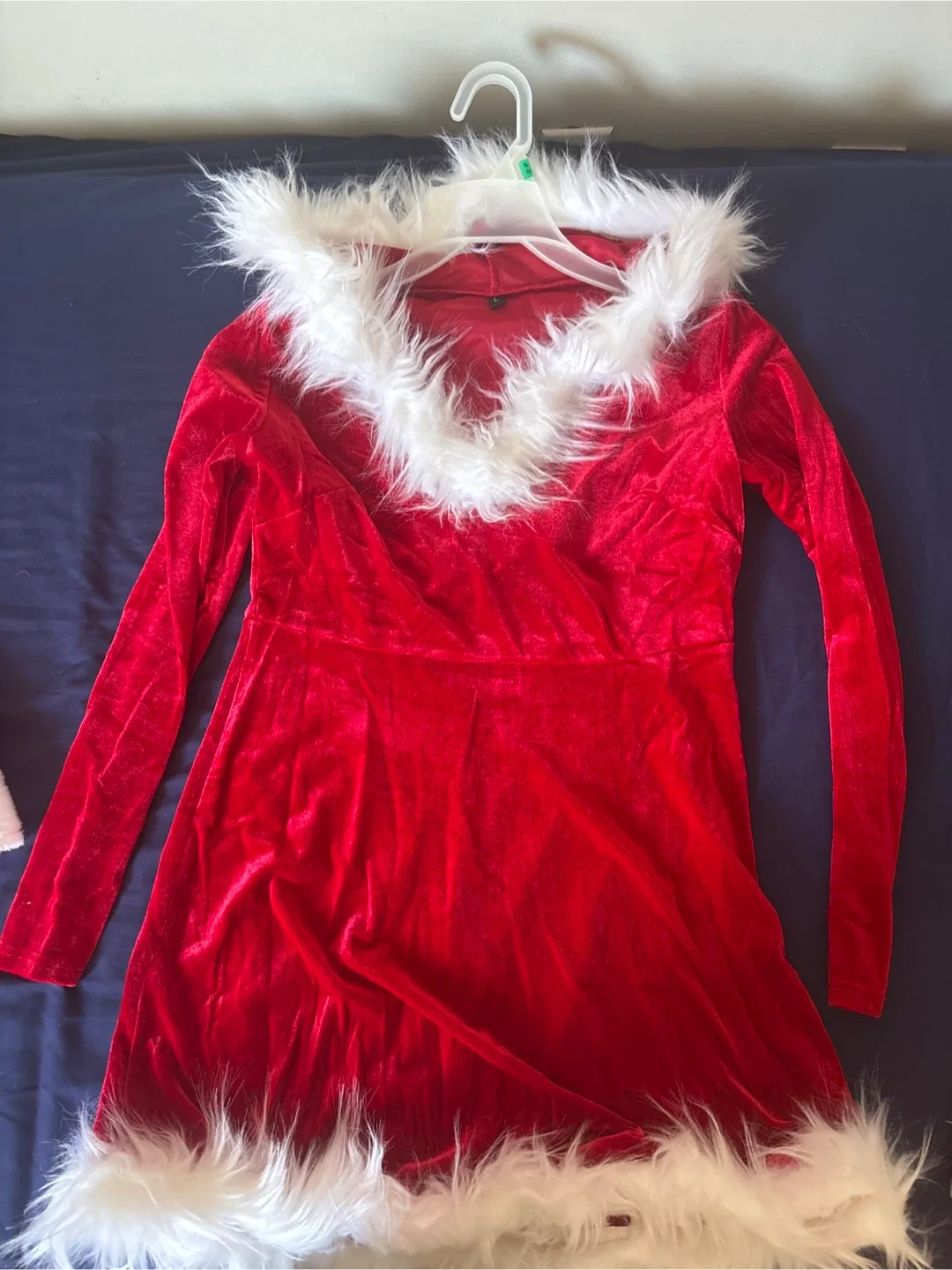 Red Velvet Santa Dress with Fur Trim - Size L