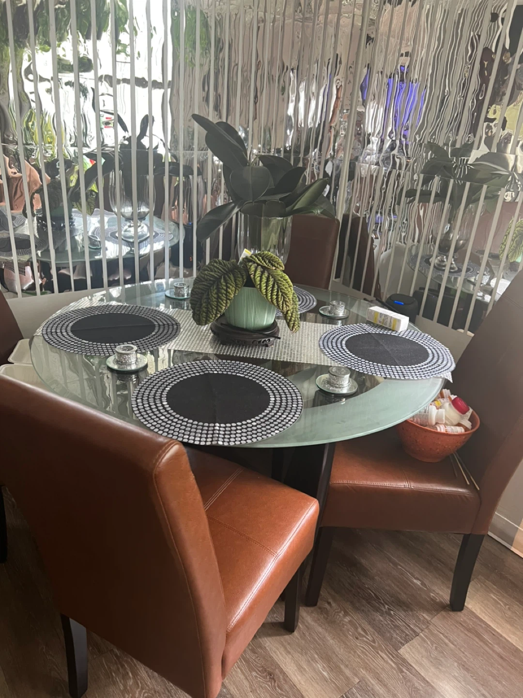 Glass Round Dining Table with 6 Chairs