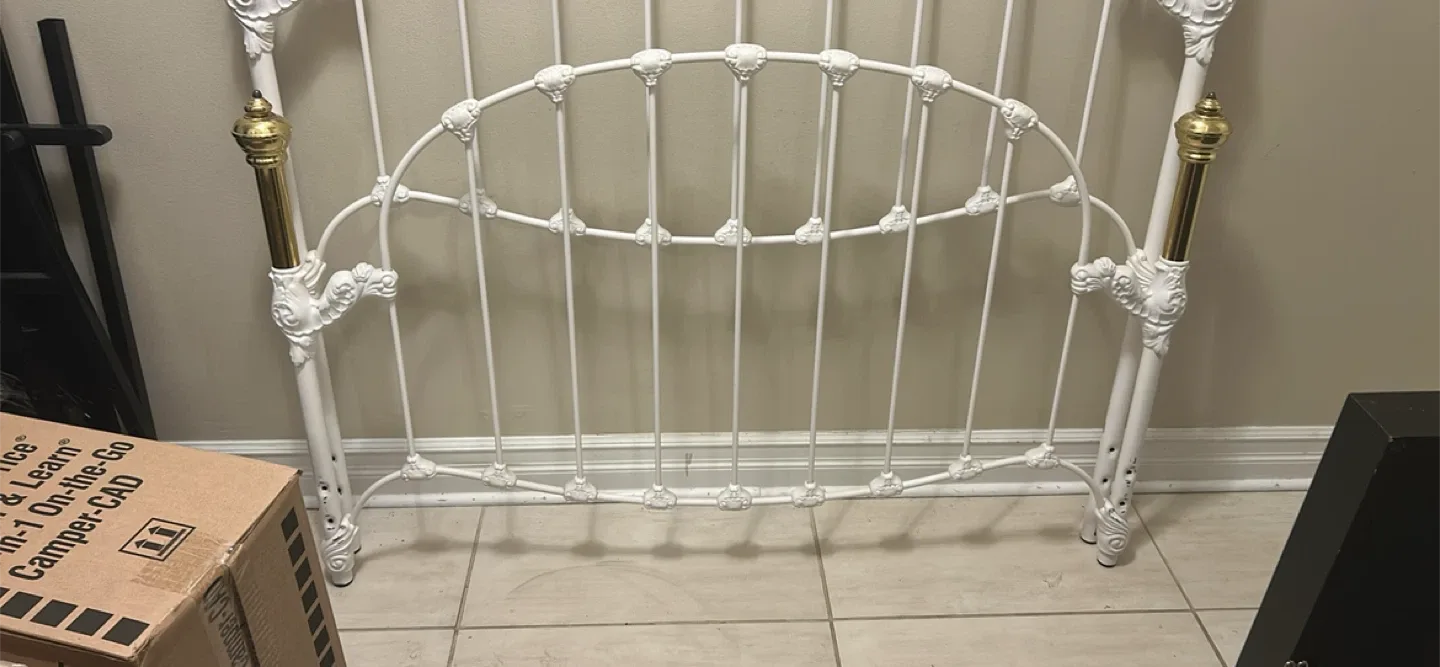 White & Gold Metal Bed Frame Headboard image indicator(2)