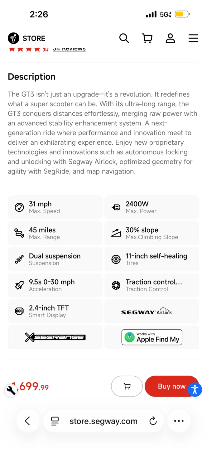 Segway GT3 Electric Scooter - photo 2