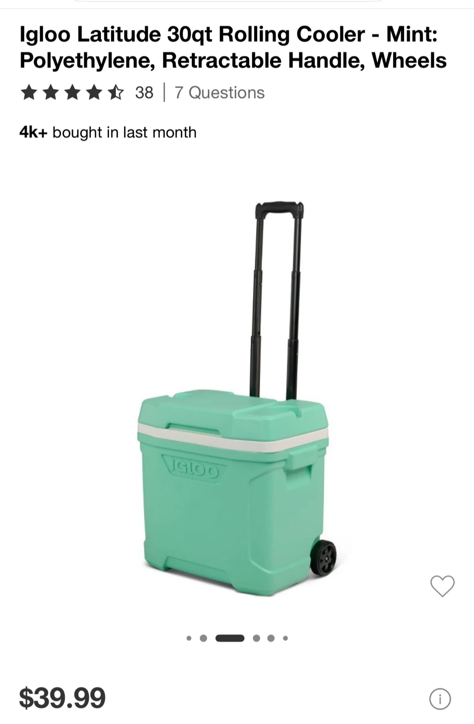 Igloo Latitude 30qt Rolling Cooler - Mint