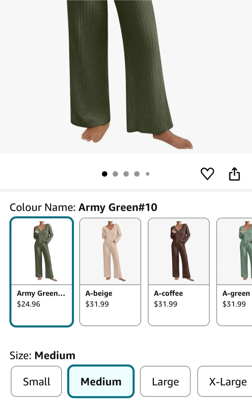 2pc Army Green Ribbed Knit Lounge Set - Size M - photo 5
