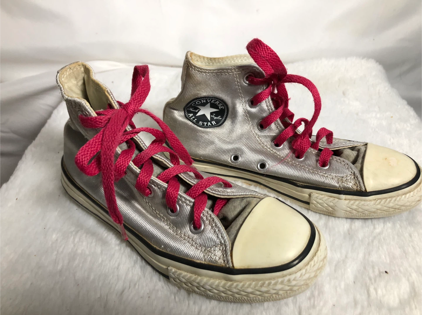Girls Silver Converse Shoes. Size 1.
