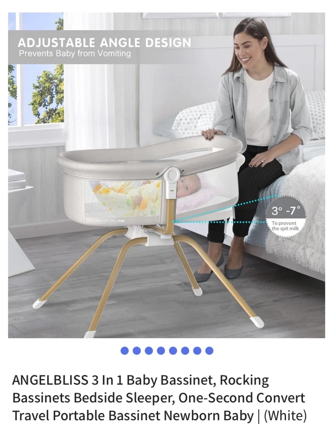 Angelbliss 3 in 1 Baby Bassinet - White excellent condition image indicator(6)