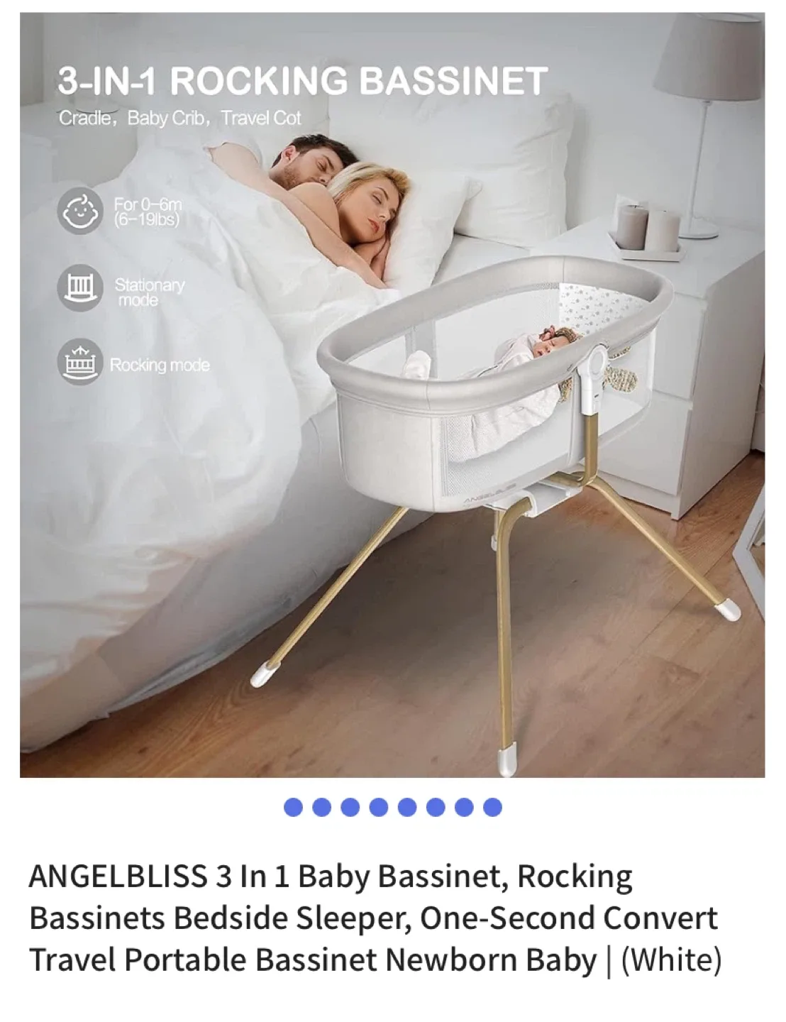 Angelbliss 3 in 1 Baby Bassinet - White excellent condition image indicator(7)