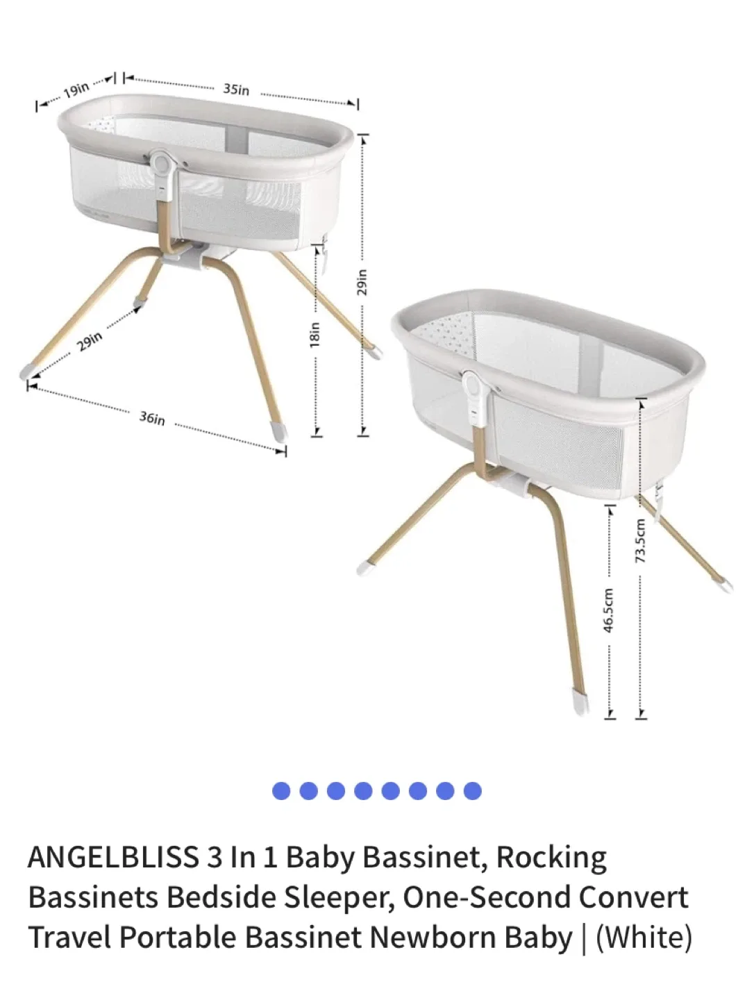 Angelbliss 3 in 1 Baby Bassinet - White excellent condition image indicator(9)