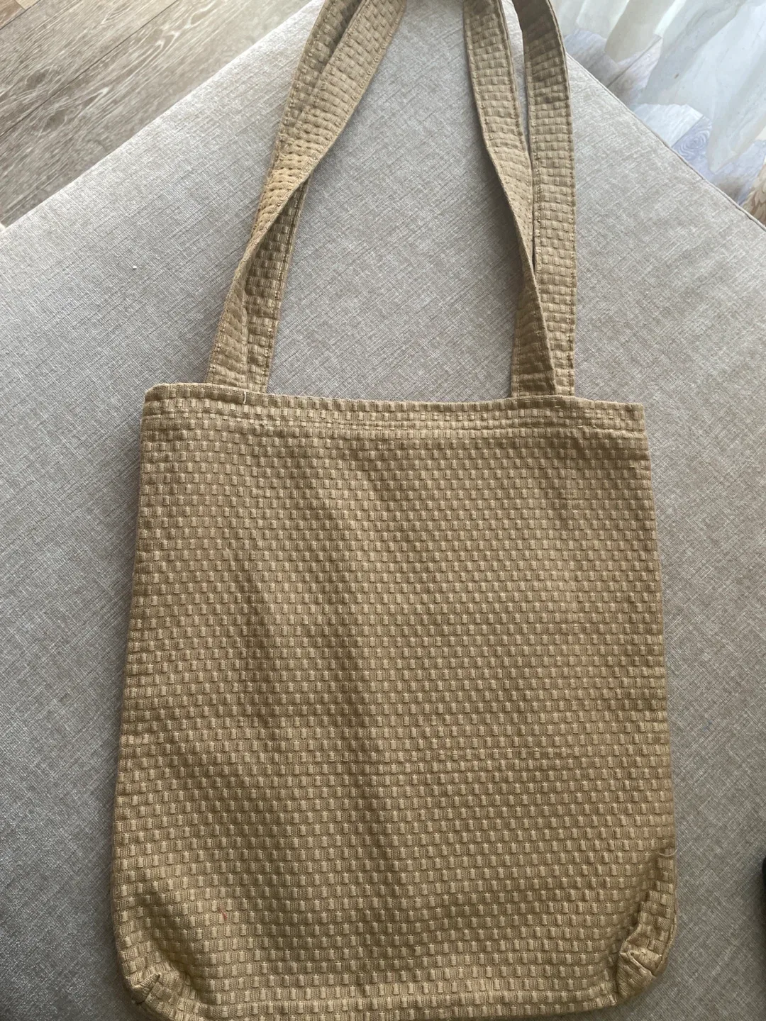 Beige Waffle Weave Tote Bag🧡 thumbnail