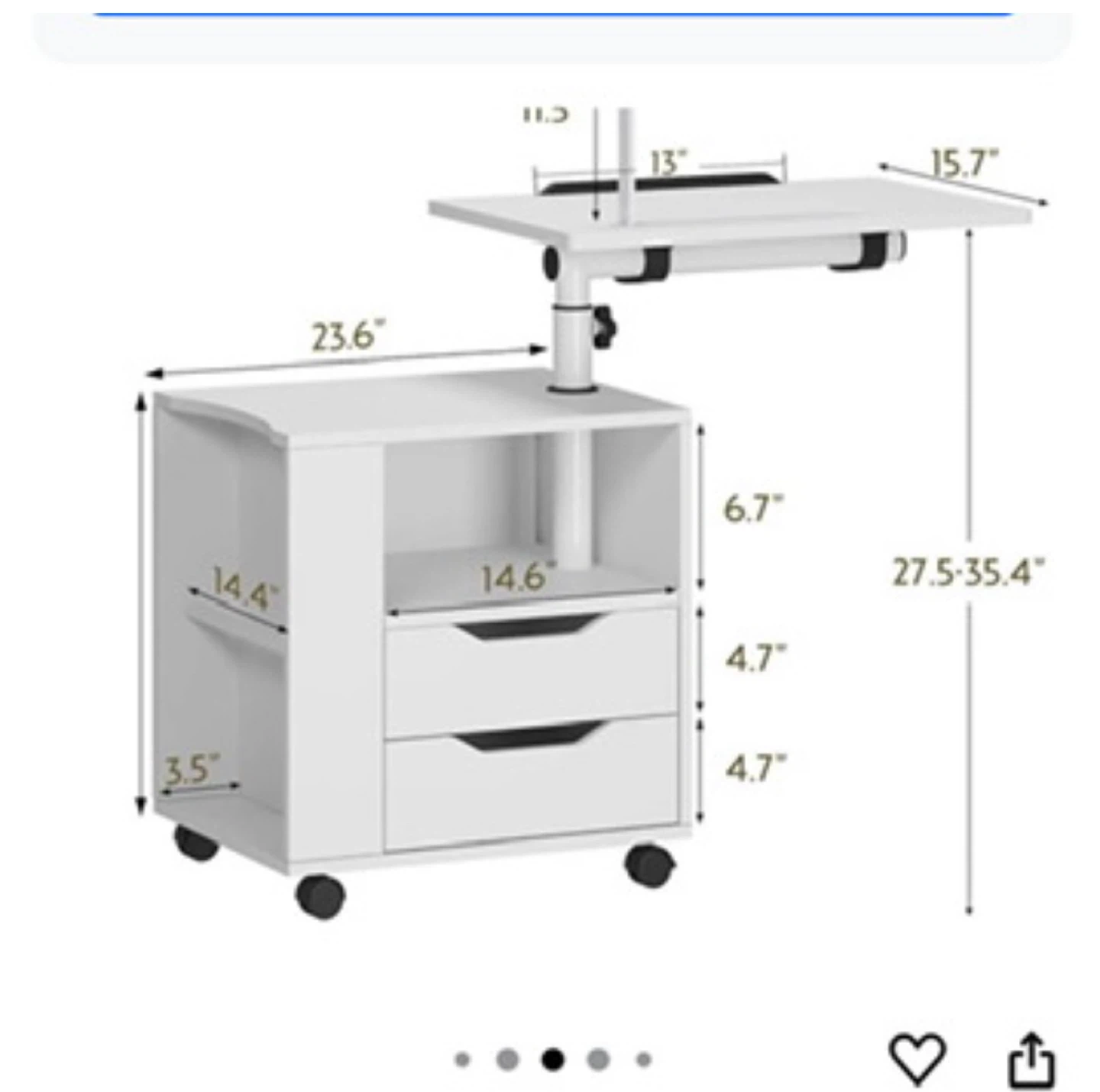 Adjustable White Laptop Desk Bedside Table - photo 3
