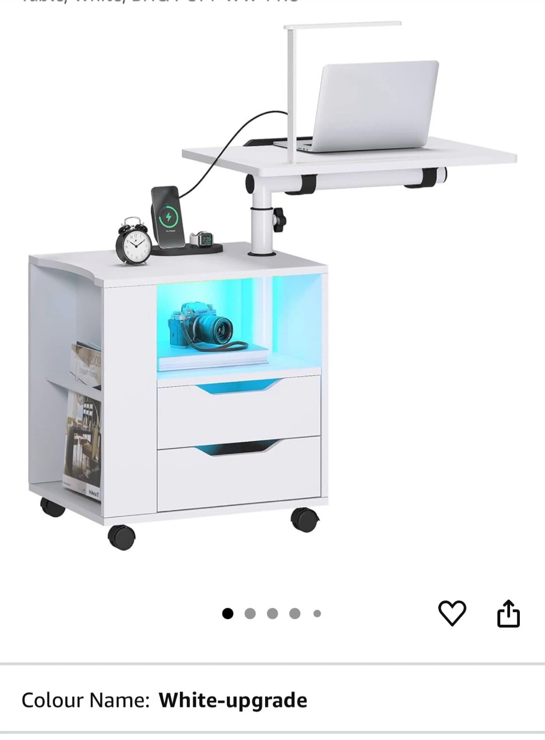 Adjustable White Laptop Desk Bedside Table - photo 2
