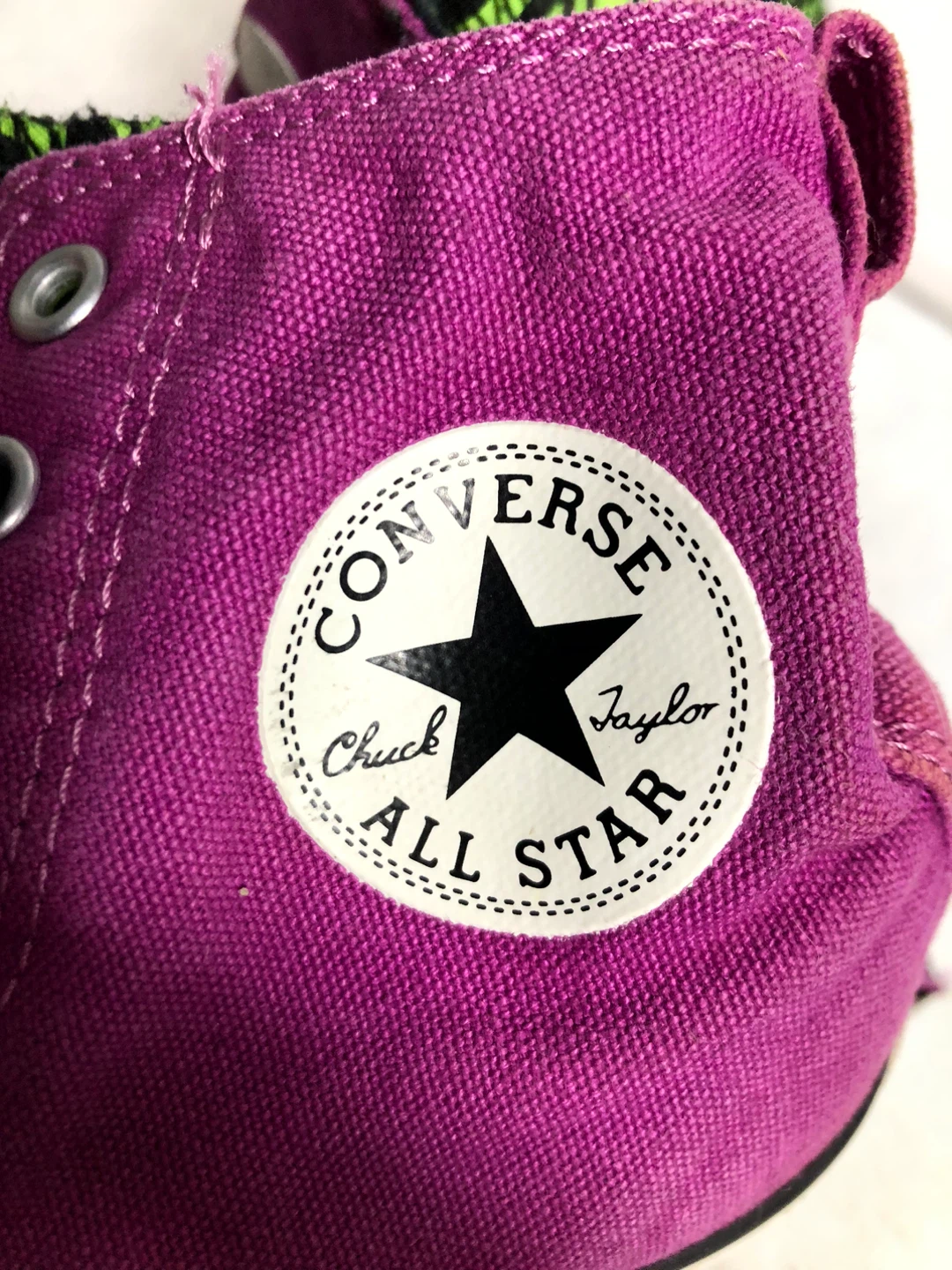 Girls Purple & Green Converse Allstar Shoes. Size 3. Like New - photo 3